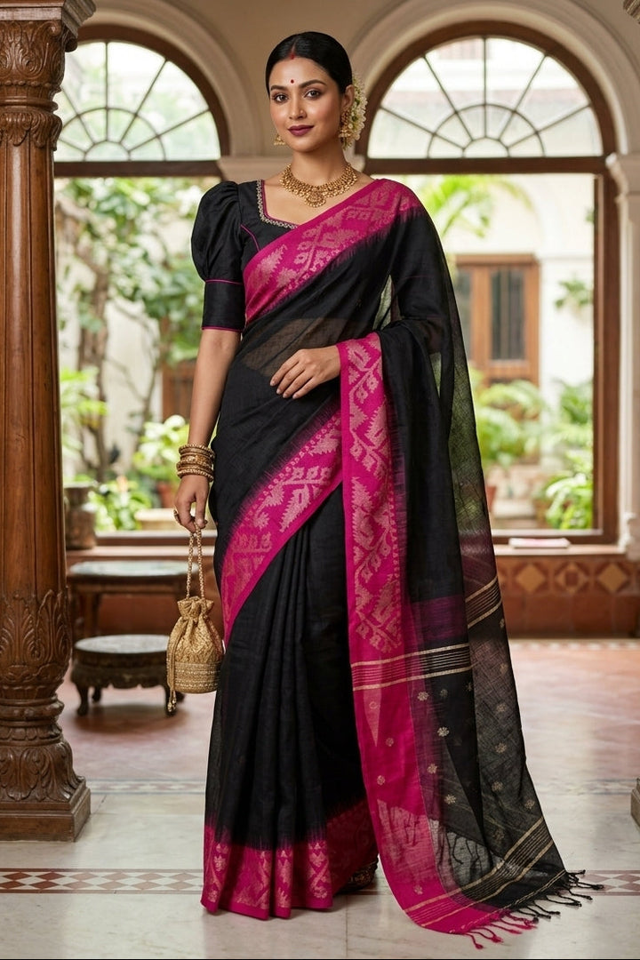 Sesher Bela Karat Linen Jamdani Saree