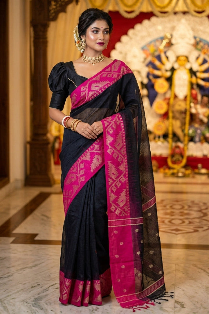 Sesher Bela Karat Linen Jamdani Saree