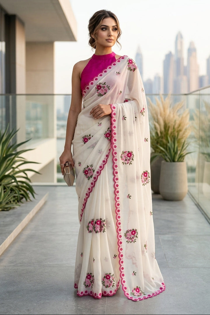 Ivory Charm Georgette Silk Saree