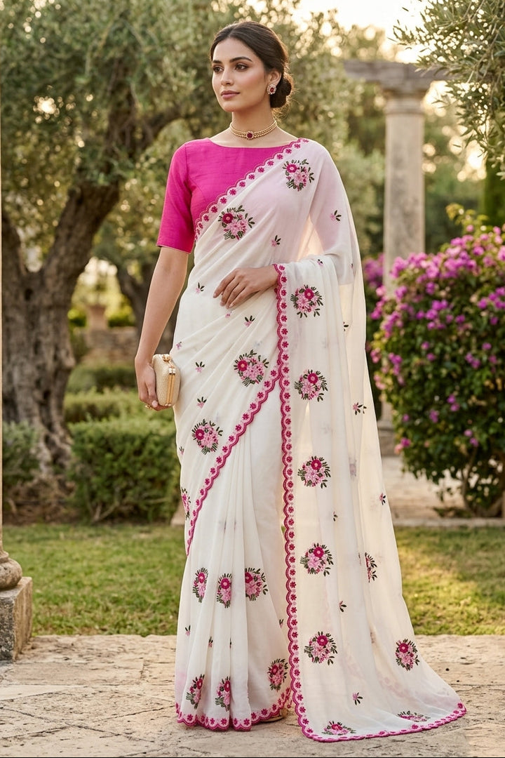 Ivory Charm Georgette Silk Saree