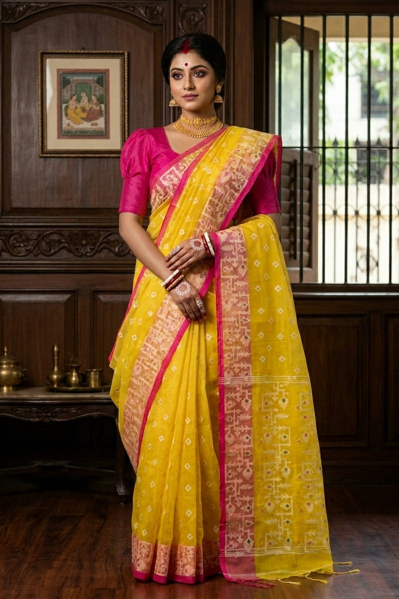 Hiyar Majhe Muslin Cotton Saree