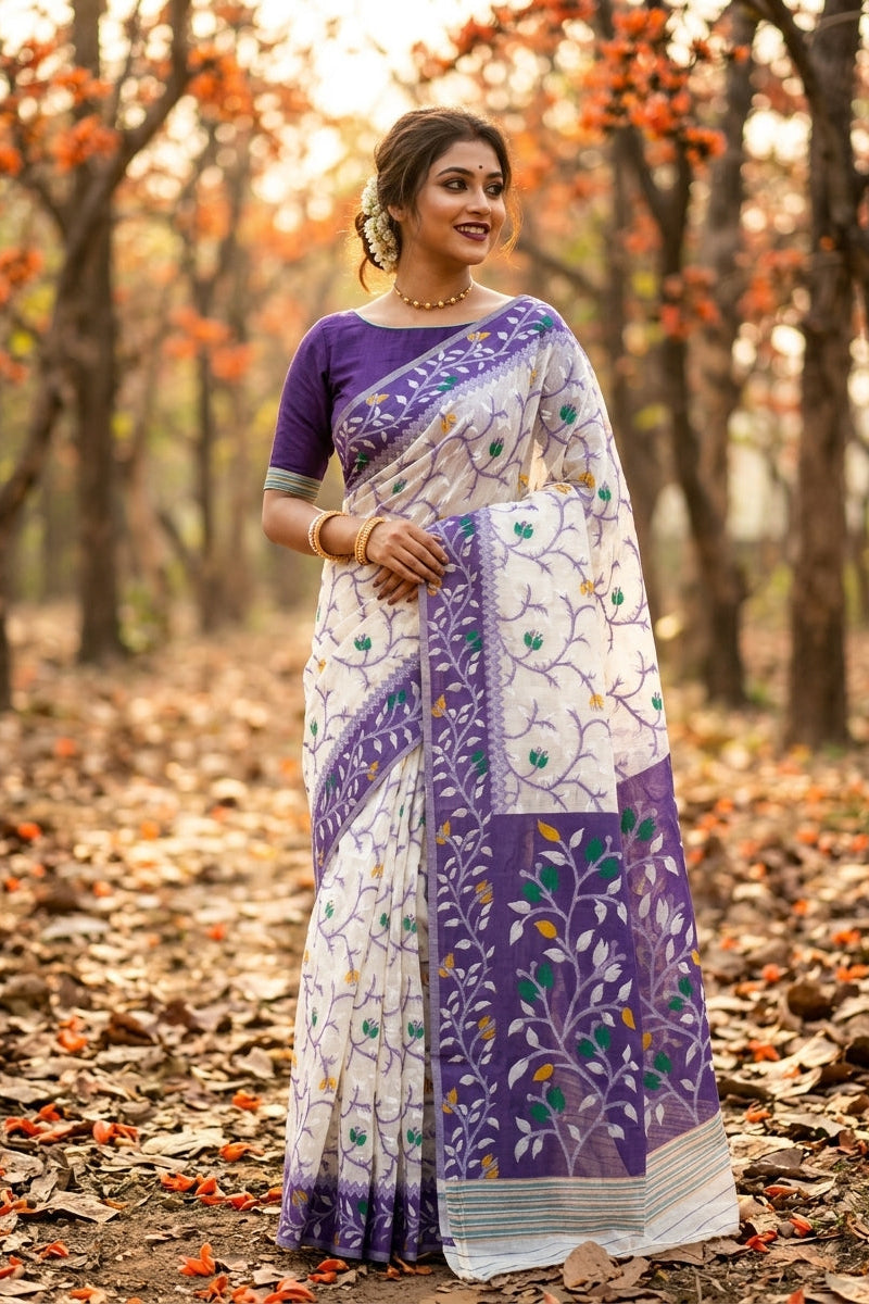 Kolkata Komol Cotton Silk Saree ( Violet)