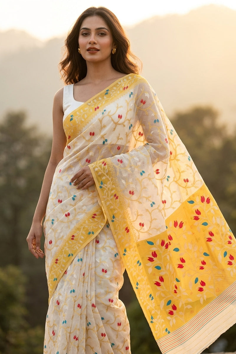 Kolkata Komol Cotton Silk Saree ( Yellow)