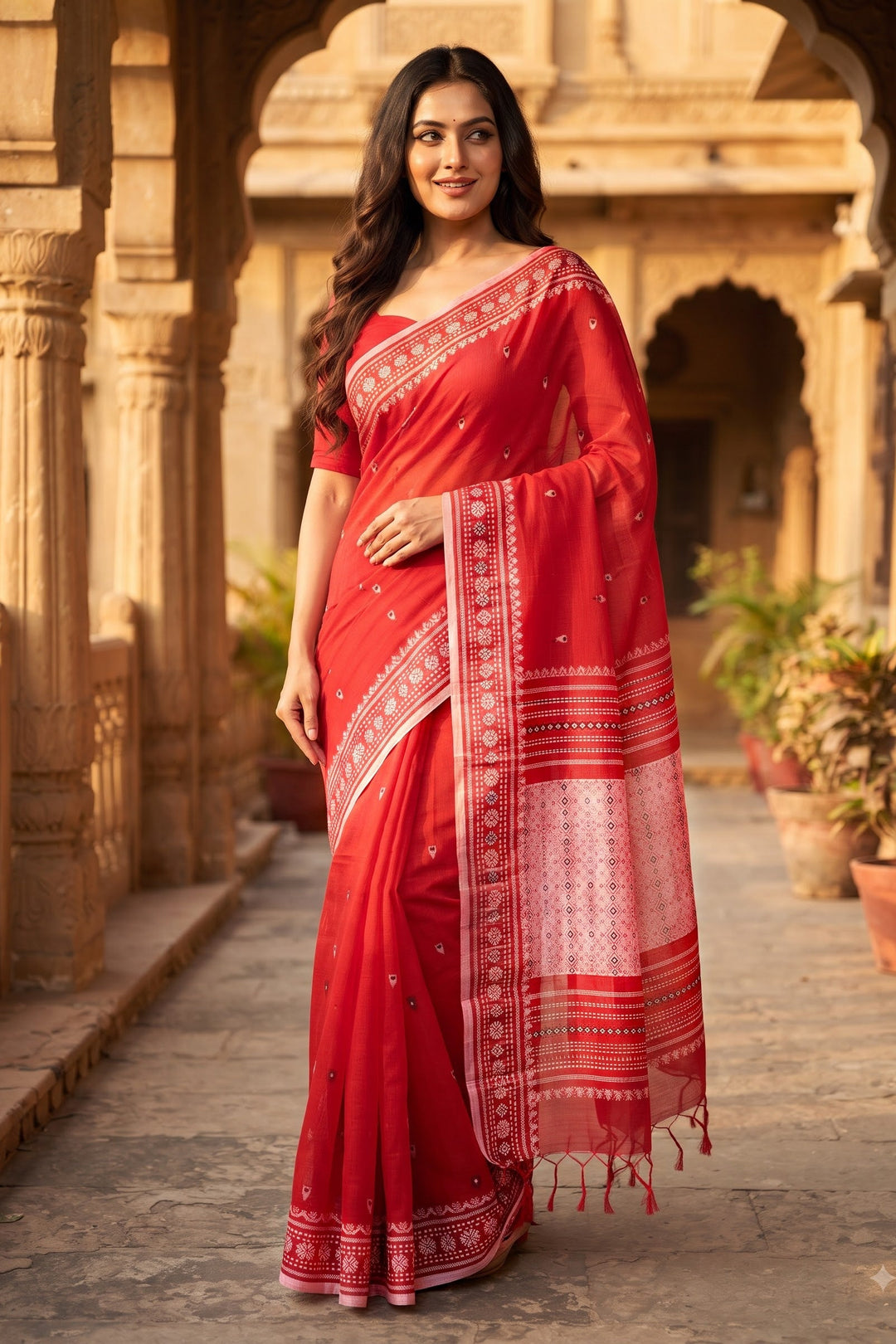 Haridrita Khadi Jamdani Saree