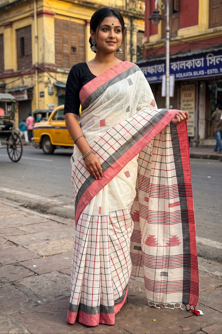 Embrace Heritage: Bengal Handloom  Khadi Cotton Saree