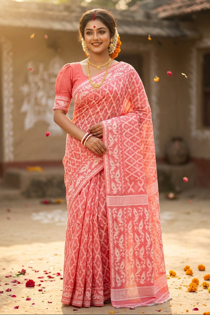 Neel Komol ( নীল কমল )Bengal Jamdani Saree(Peach)