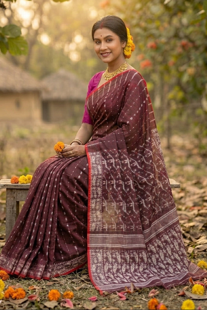 Shatarupa Bengal Jamdani Saree(Maroon)