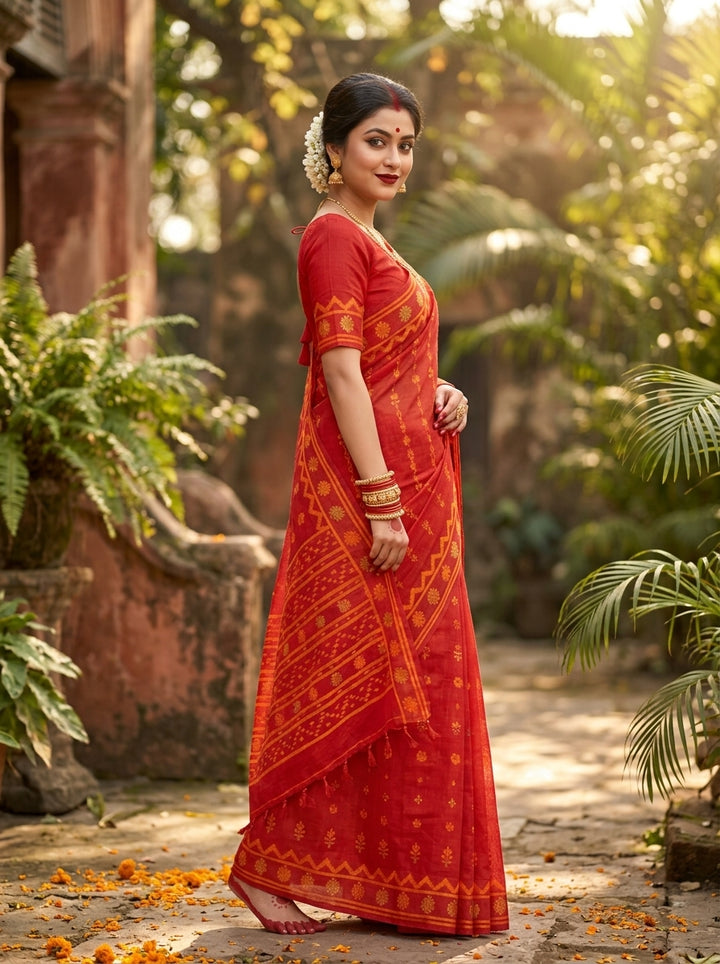 Nabanita Bengal Jamdani Saree (Red)