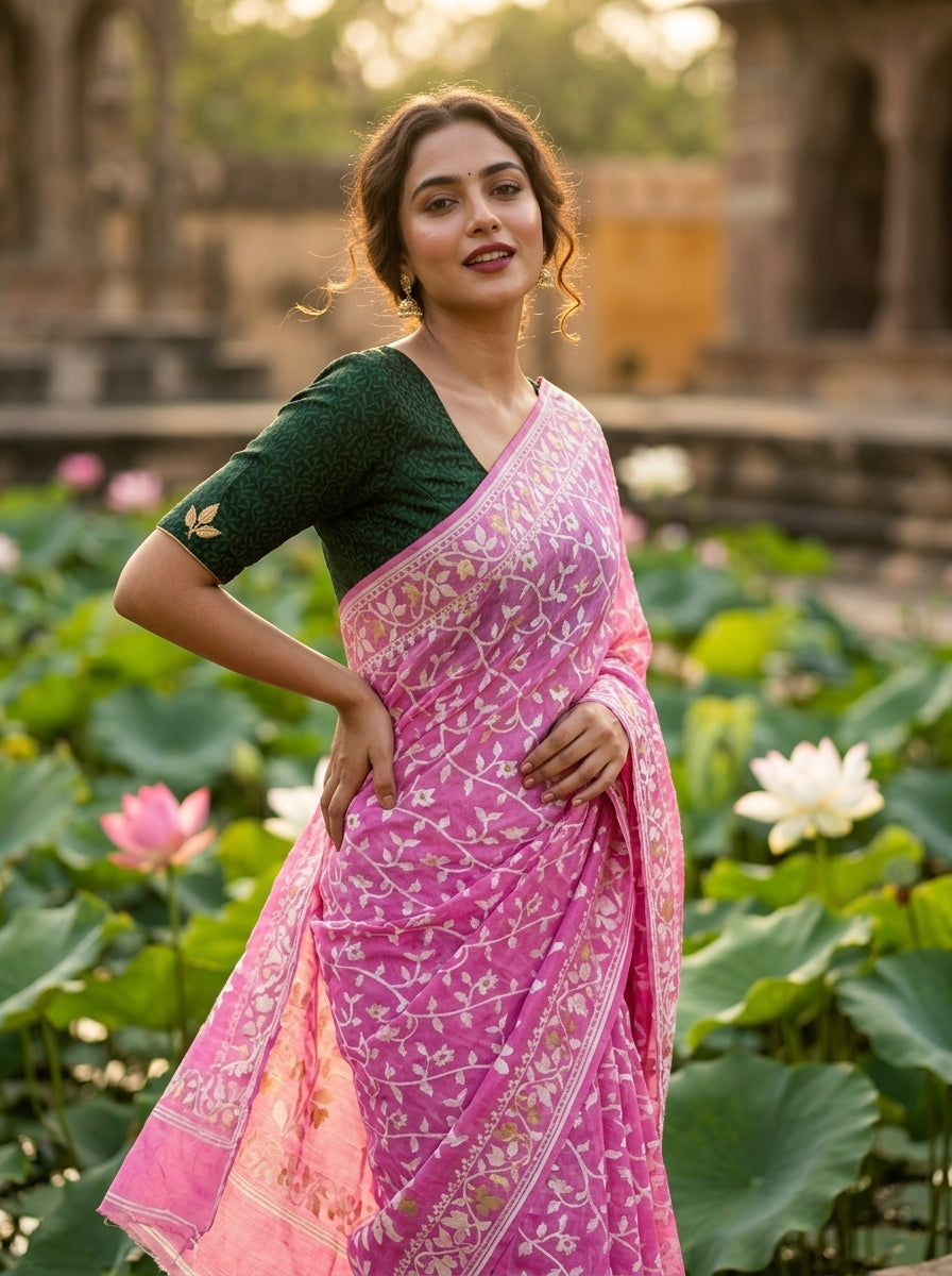 কমলিকা Bengal Jamdani Saree (Pink)