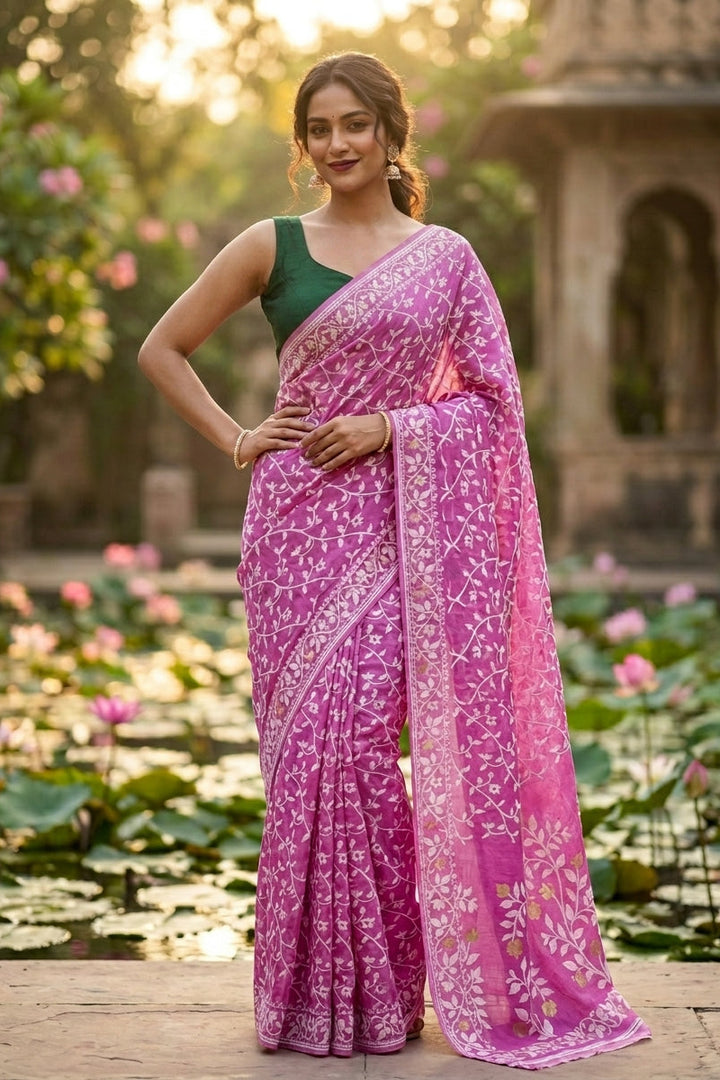 কমলিকা Bengal Jamdani Saree (Pink)