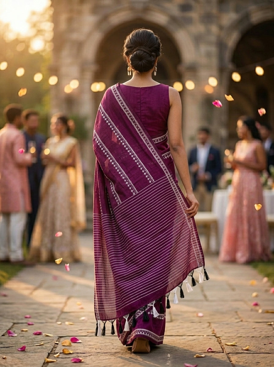 Desi Diva Drape Cotton Saree(Purple)