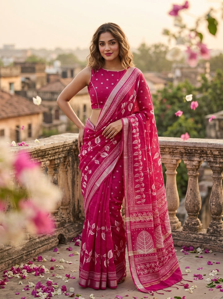 Tulir Tan Cotton Silk Saree (Pink )