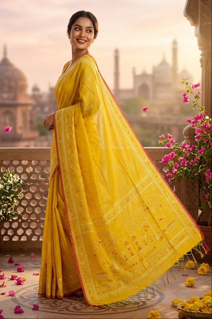 স্মৃতিচারণ (SmritiCharon )Tissue Cotton Saree ( yellow)