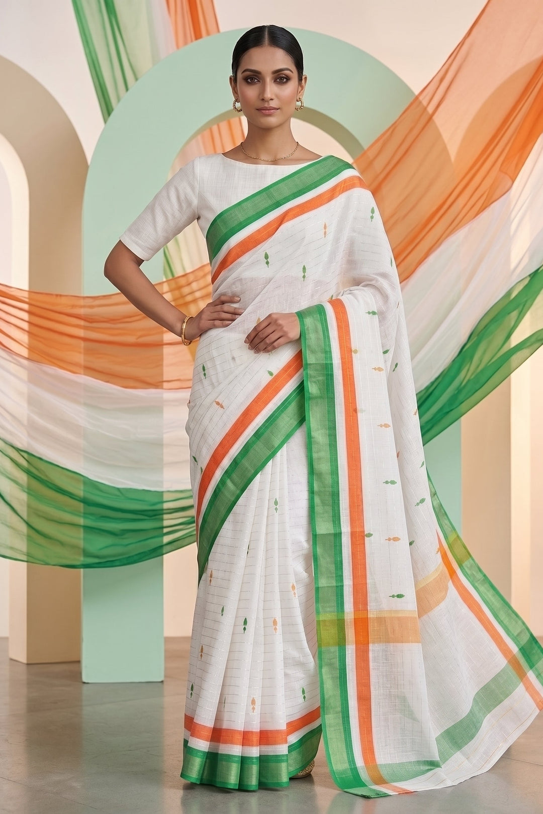 Tiranga Grace Semi Linen Saree (Independence Day Special)