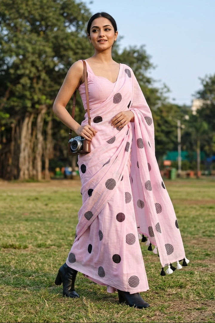 Meadow Dots Mul Cotton Saree