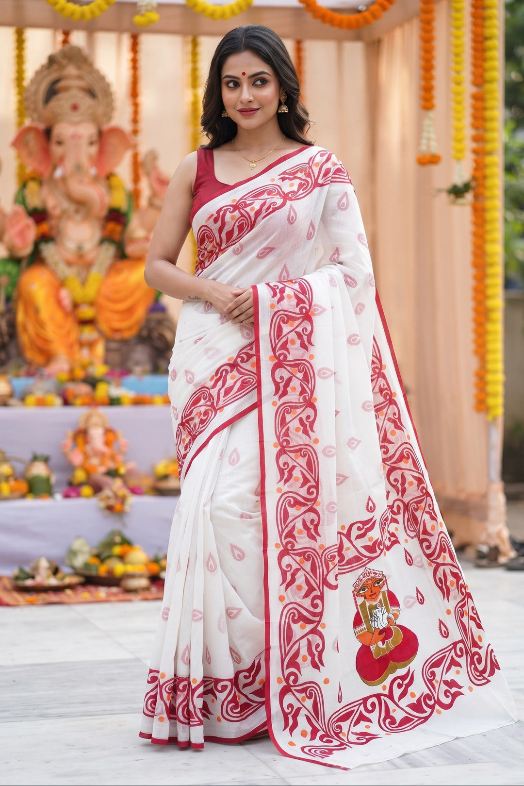 Ganesh Avahan Mul Cotton Saree with Print Work