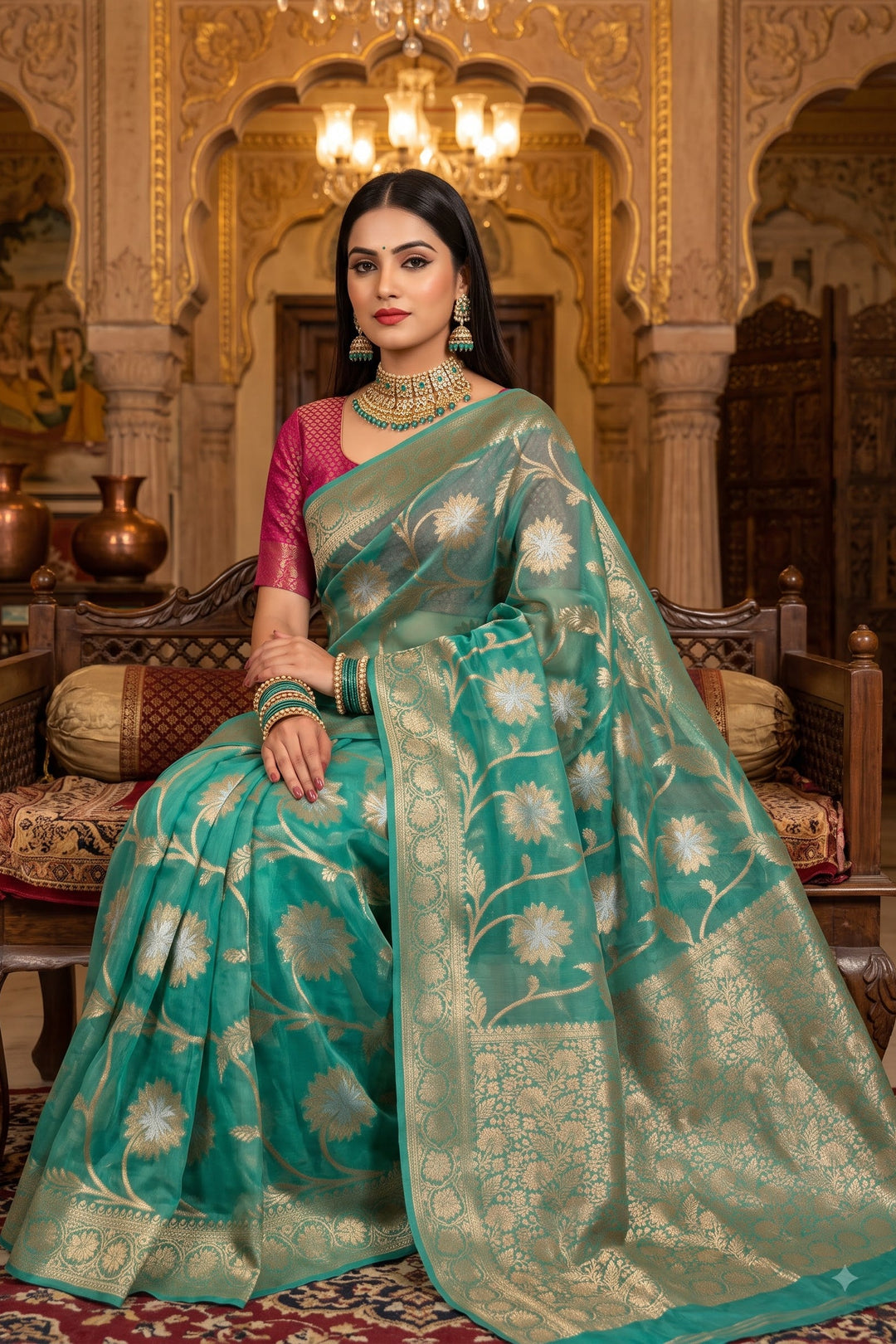 Ocean Heart Organza Silk Saree