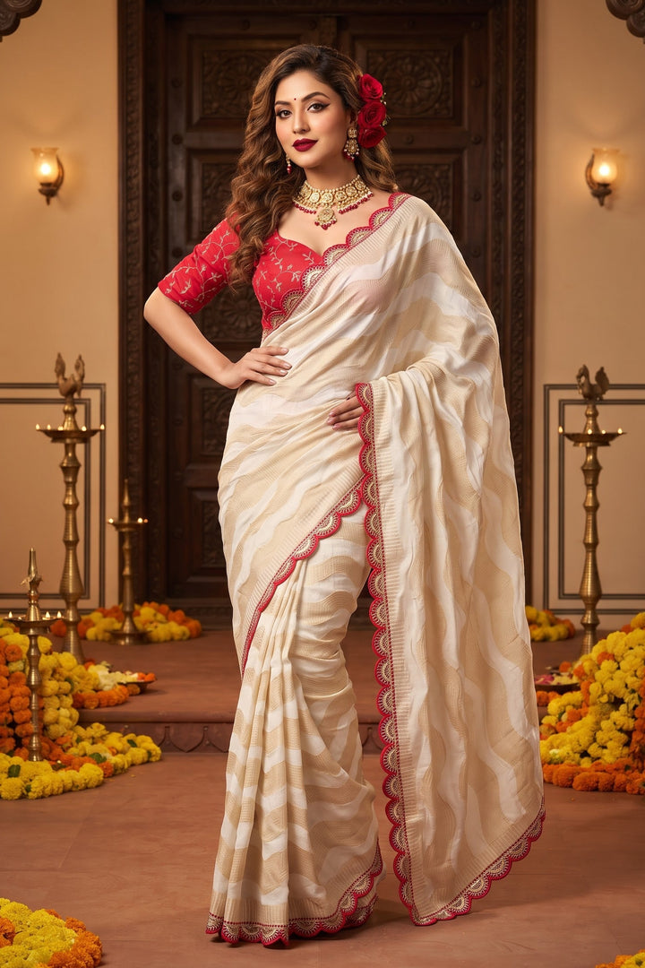 Ruhani Khaddi Georgette Designer Saree with Scallop Border
