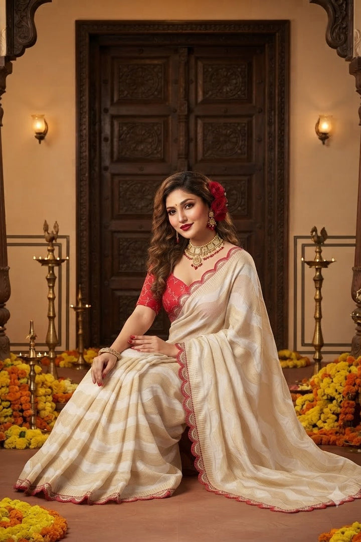 Ruhani Khaddi Georgette Designer Saree with Scallop Border