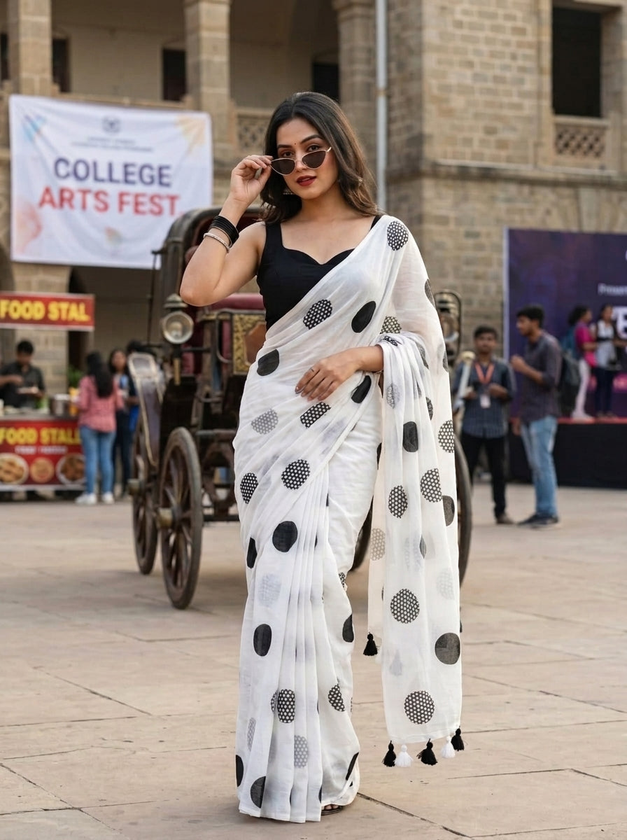 Meadow Dots Mul Cotton Saree