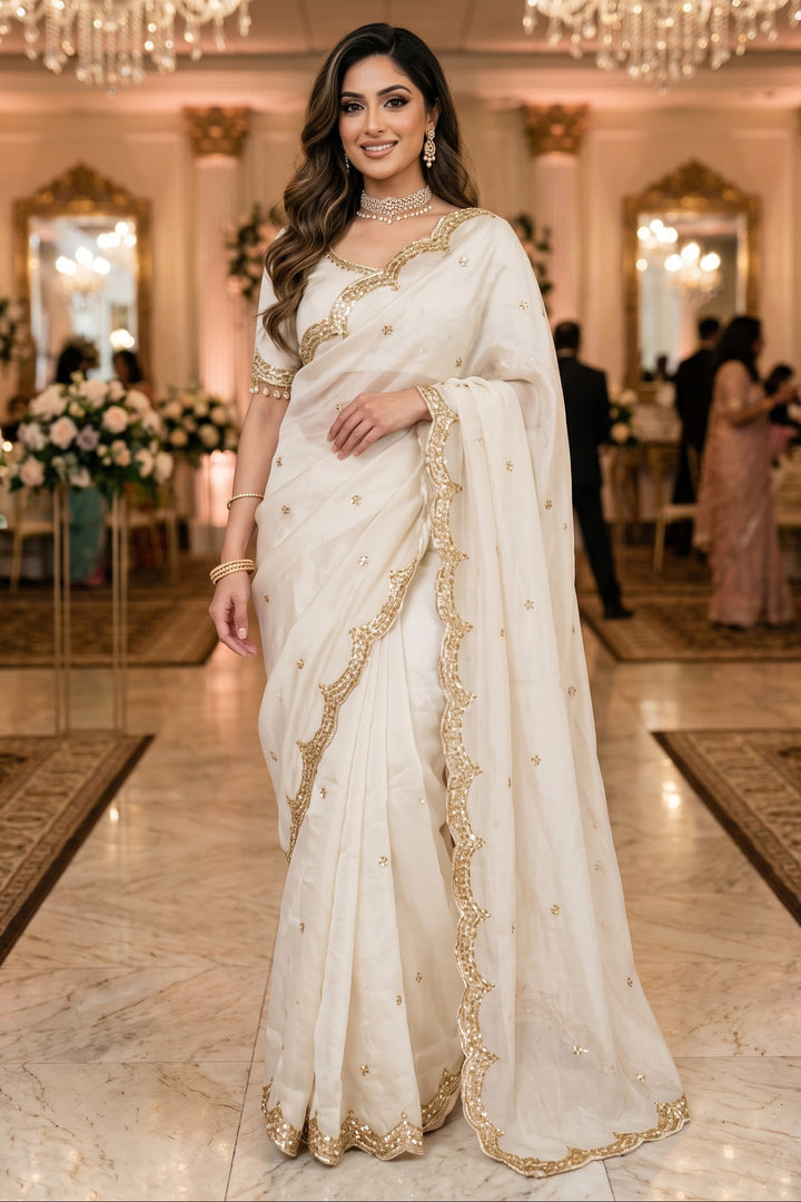 Eyes of Elegance Fandy Satin Silk Saree with Cutdana Work