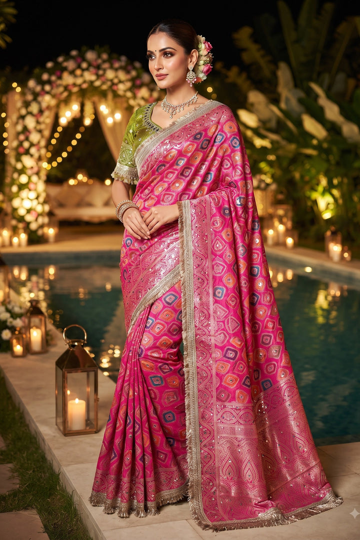 Celestial Splendour Satin Silk Mirrorwork Saree
