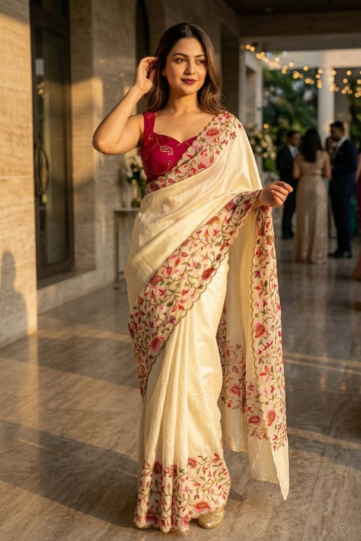 Petals Of Purity Crush Georgette Silk Saree