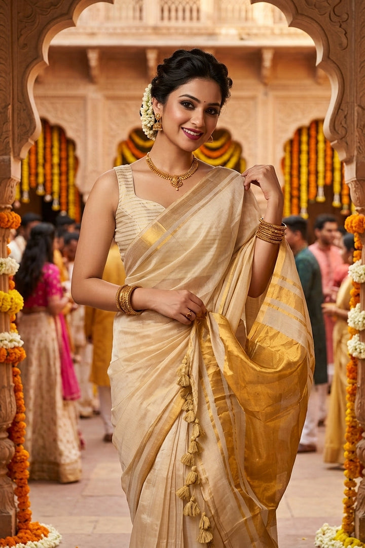 A Traveler's Tune Tissue Linen Saree