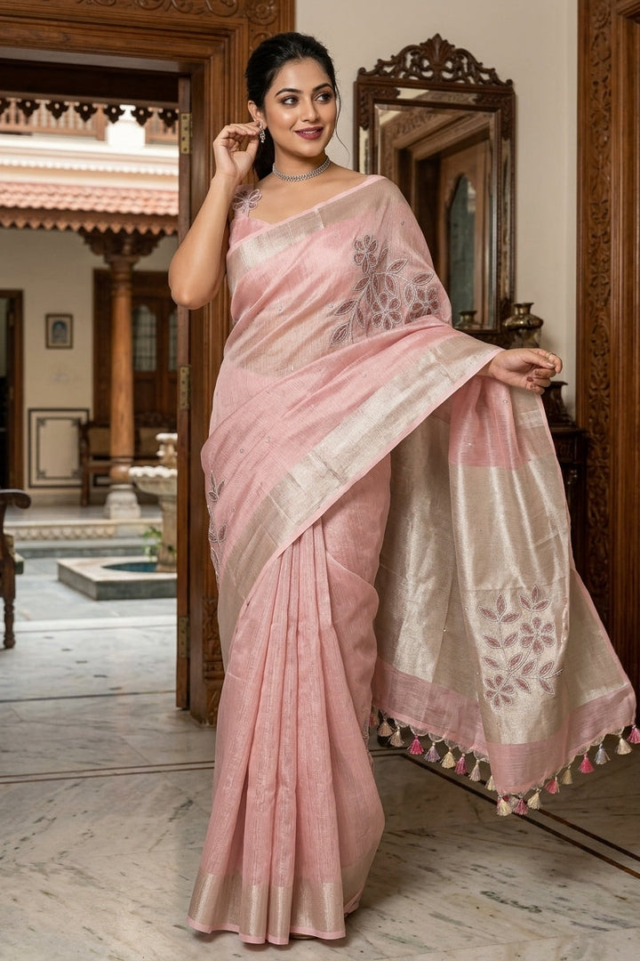 Pearl Millete ( Pure Tissue Linen Saree)
