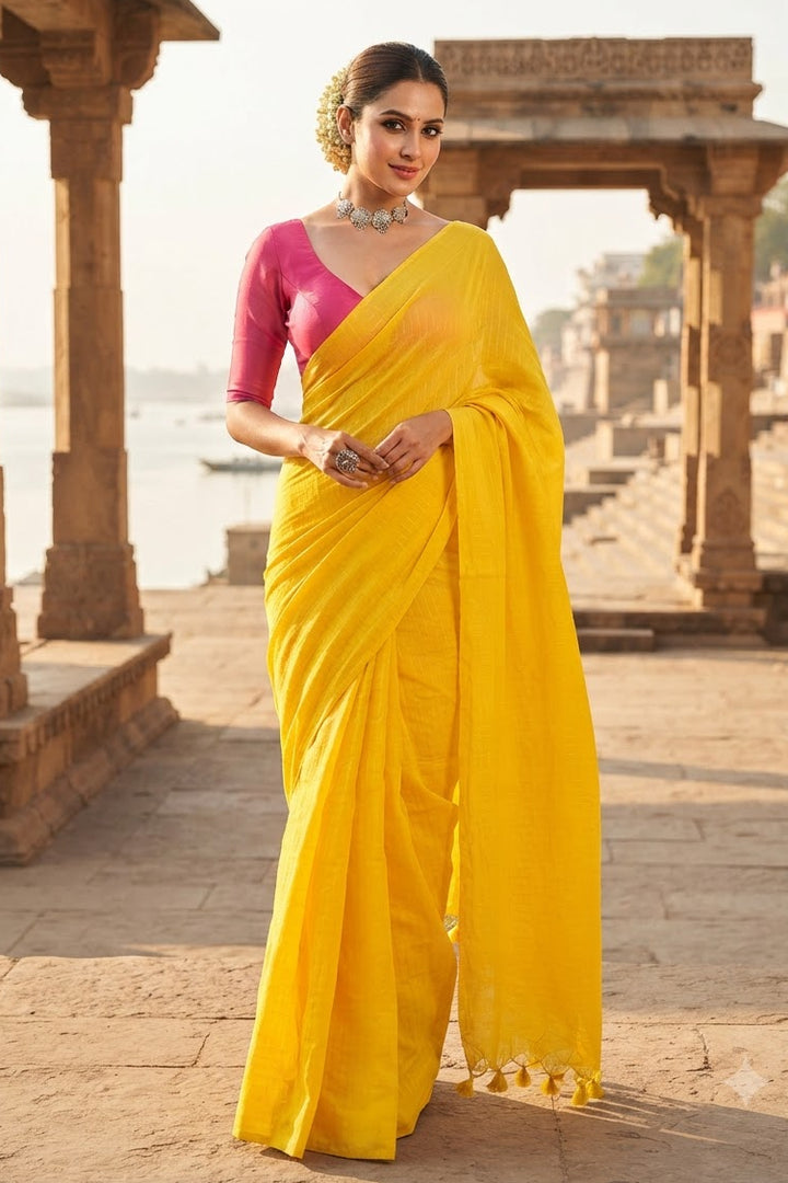Bengal Khadi Saree Yellow