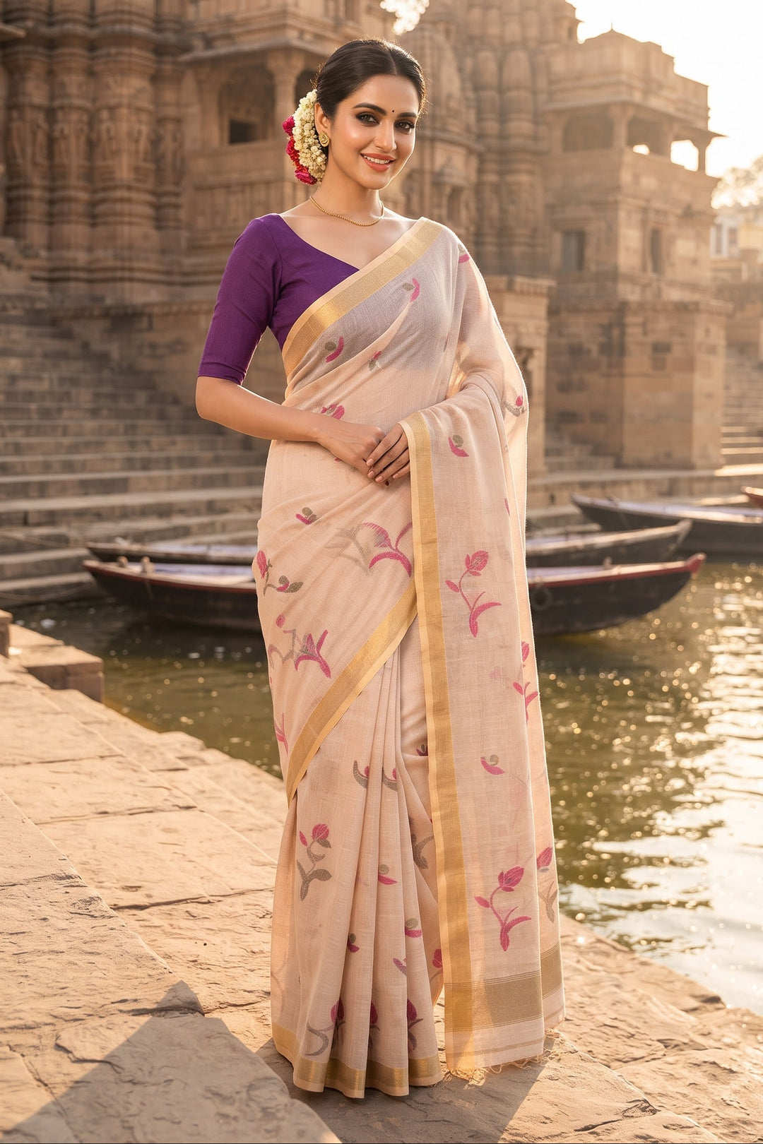 Kagojey Akash Tissue Linen Jamdani Saree
