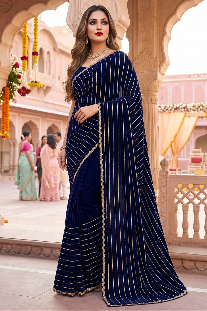 Last Of the Stars - Navy Blue Designer Saree