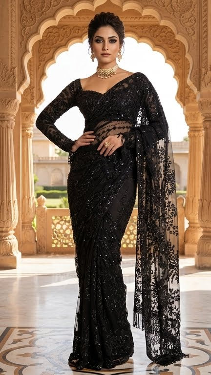 Black Ivy Elegance Net Saree