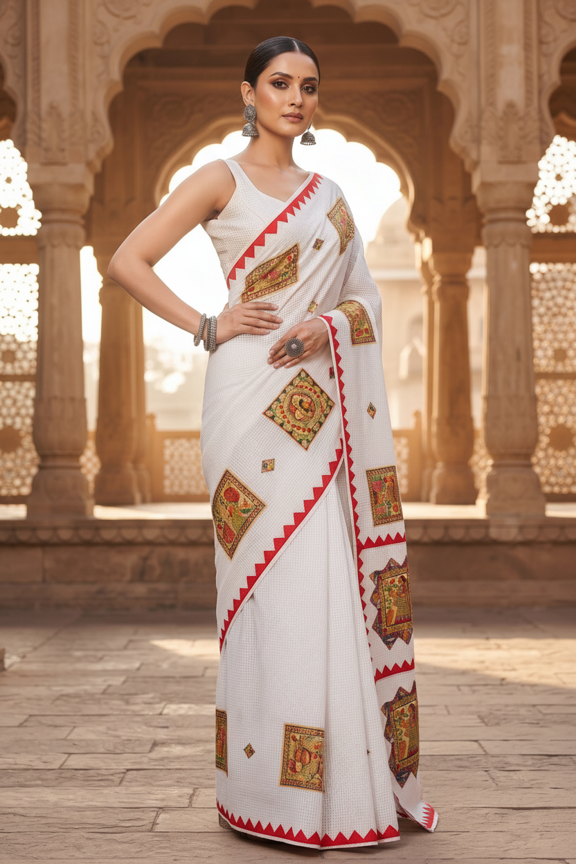 Surya Madhubani- Madhubani Patch Work Saree