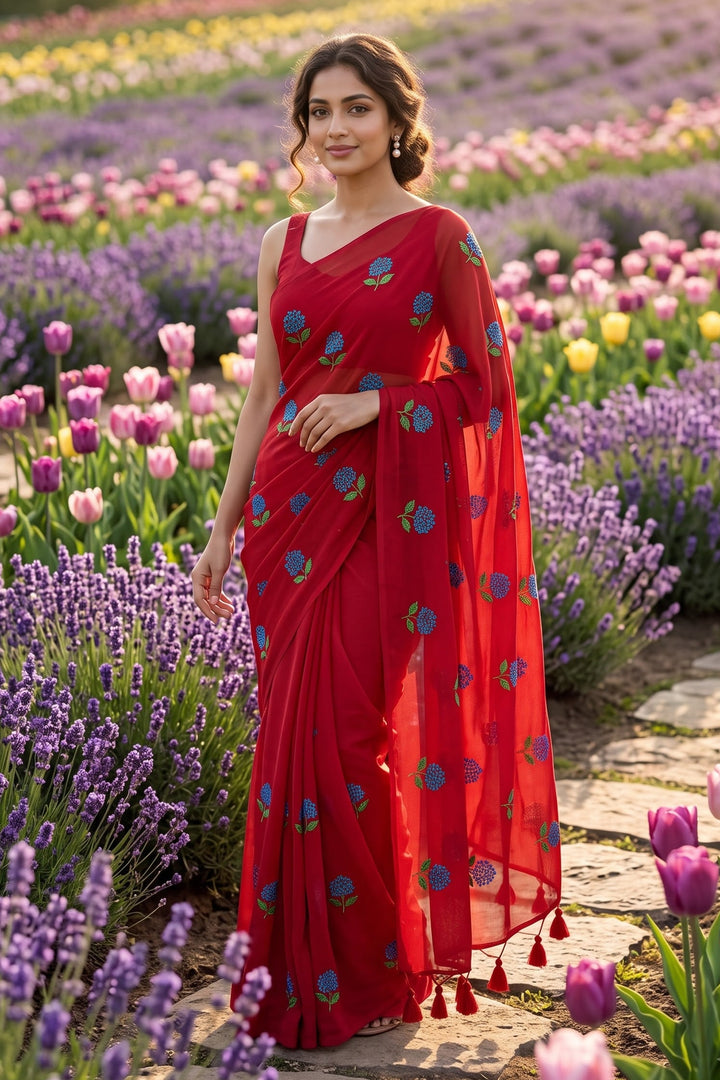 Tantumaya Mul Cotton Red Saree