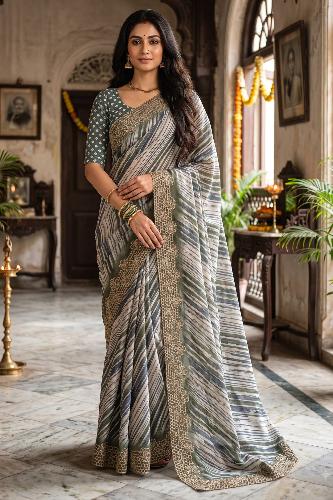 Silken Bloom Tussar Silk Saree( Semi )