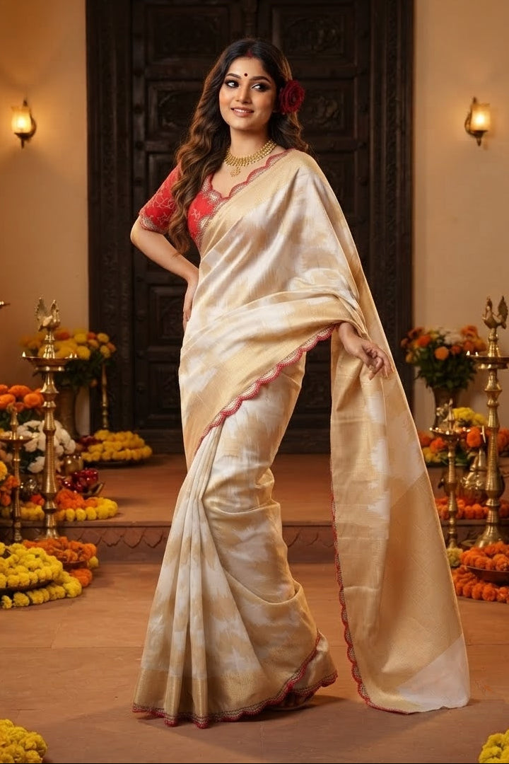Ruhani Khaddi Georgette Designer Saree with Scallop Border