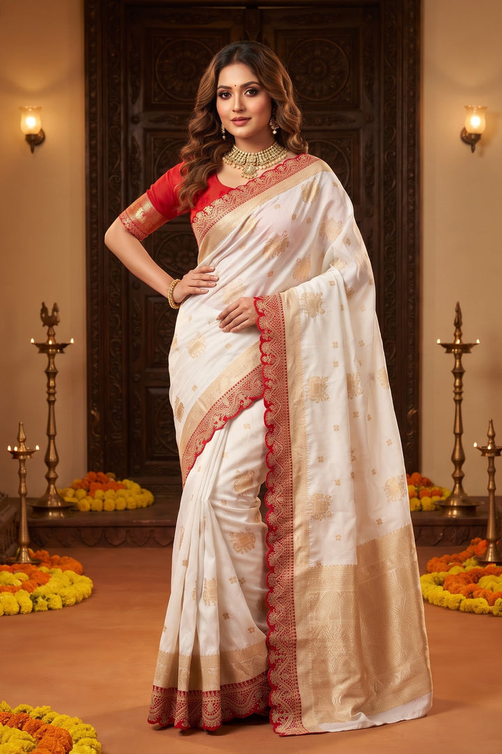 Rajrani Khaddi Georgette Designer Saree with Scallop Border
