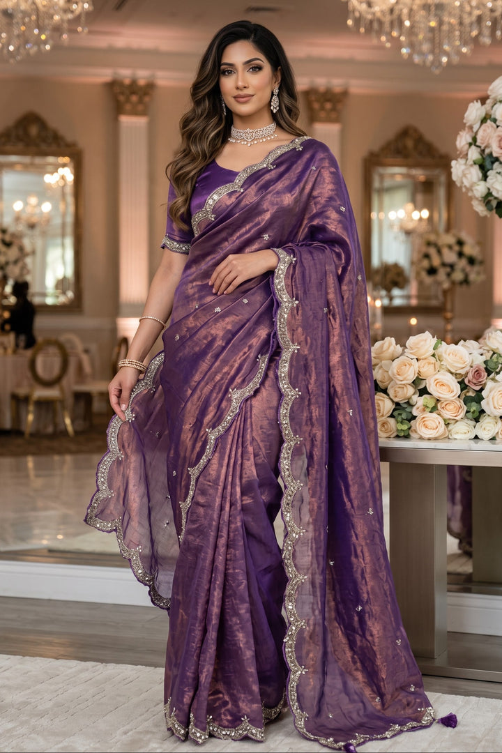 Eyes of Elegance Fandy Satin Silk Saree with Cutdana Work