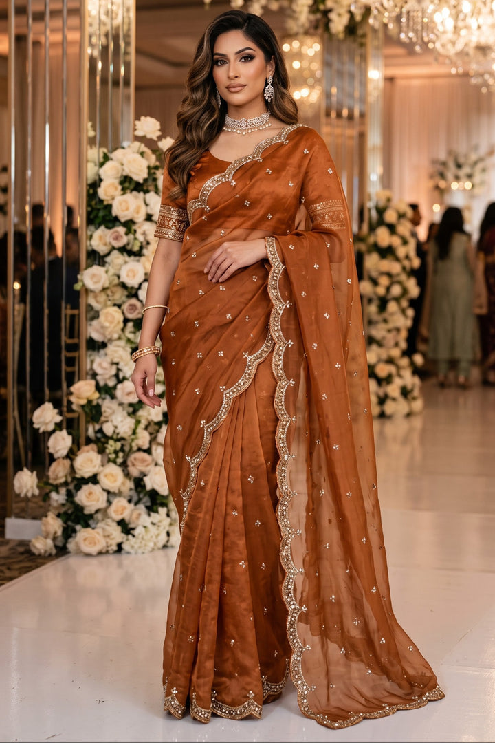 Eyes of Elegance Fandy Satin Silk Saree with Cutdana Work