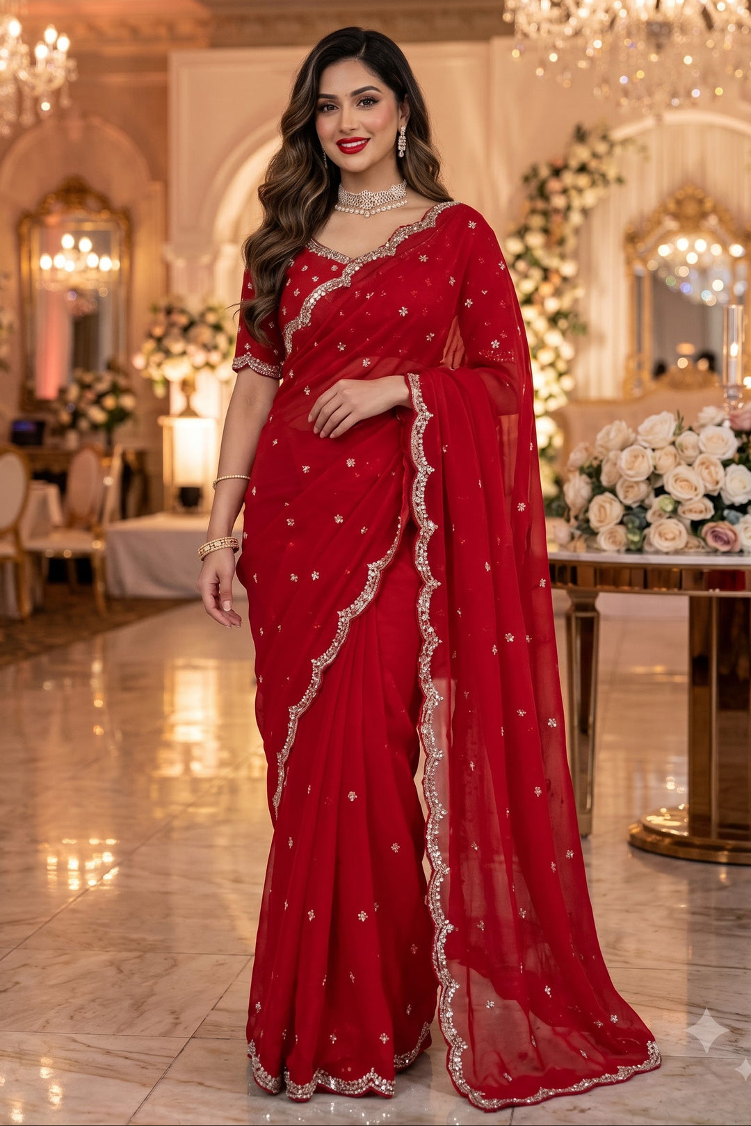 Eyes of Elegance Fandy Satin Silk Saree with Cutdana Work