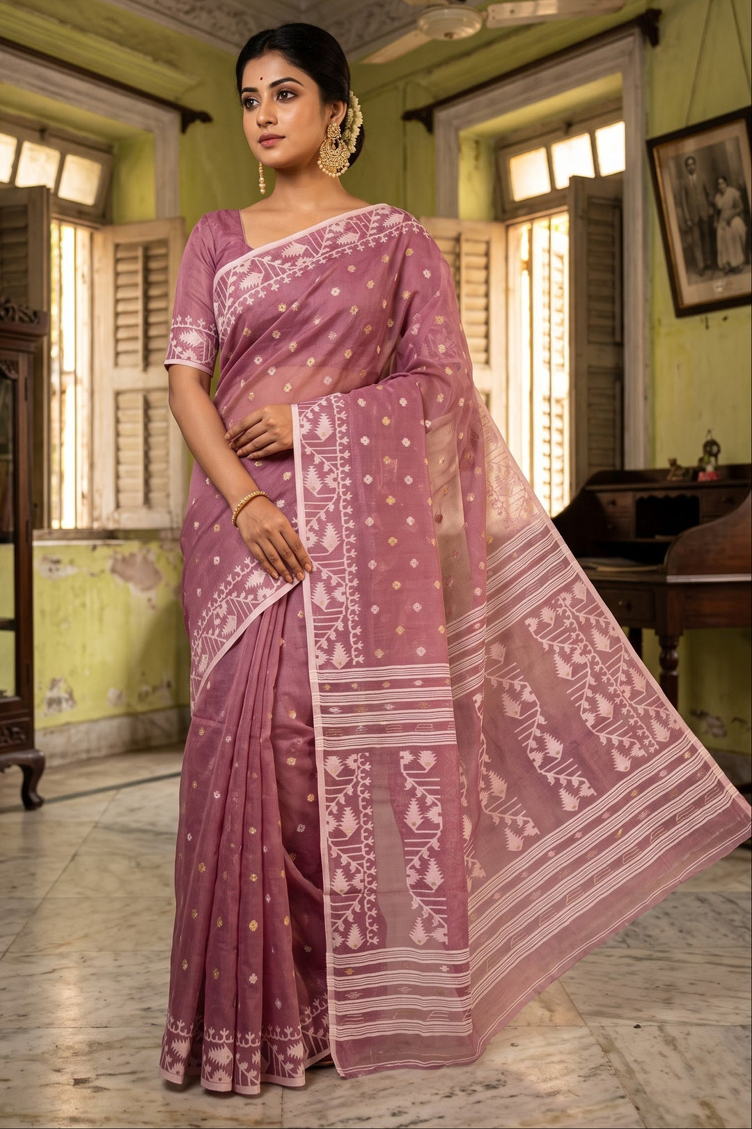 Ektu Bikel Karat Dhakai Jamdani Saree