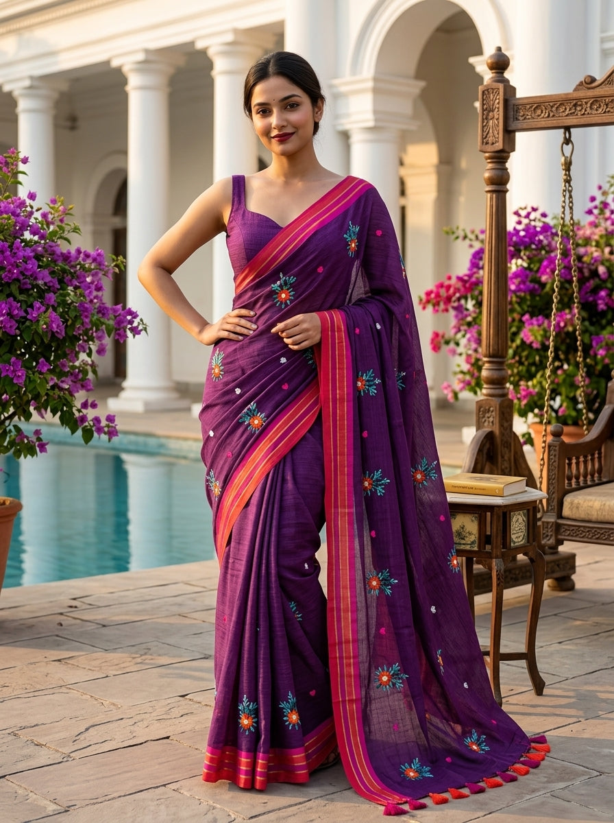 Jasmine Flora Cotton Saree