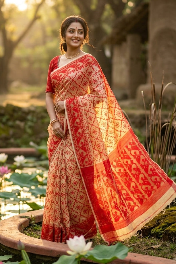 Dhruva tara Dhakai Jamdani Saree