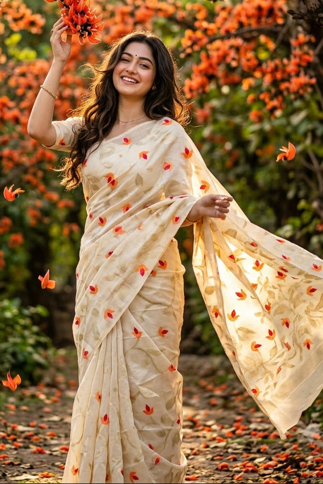 Bonolota – All-Over Zari Weaving Jamdani Saree ✨
