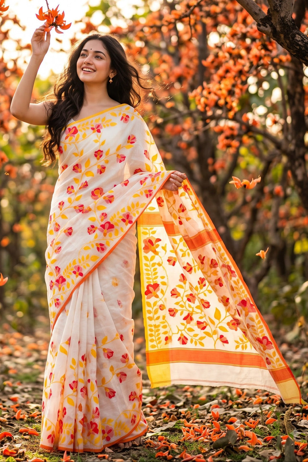 Rongmala – Multicolor Floral Woven Cotton Silk Saree 🌸✨