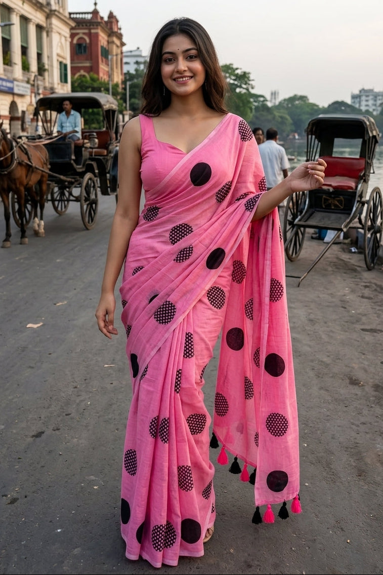Meadow Dots Mul Cotton Saree