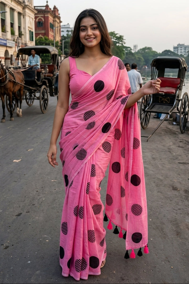 Meadow Dots Mul Cotton Saree