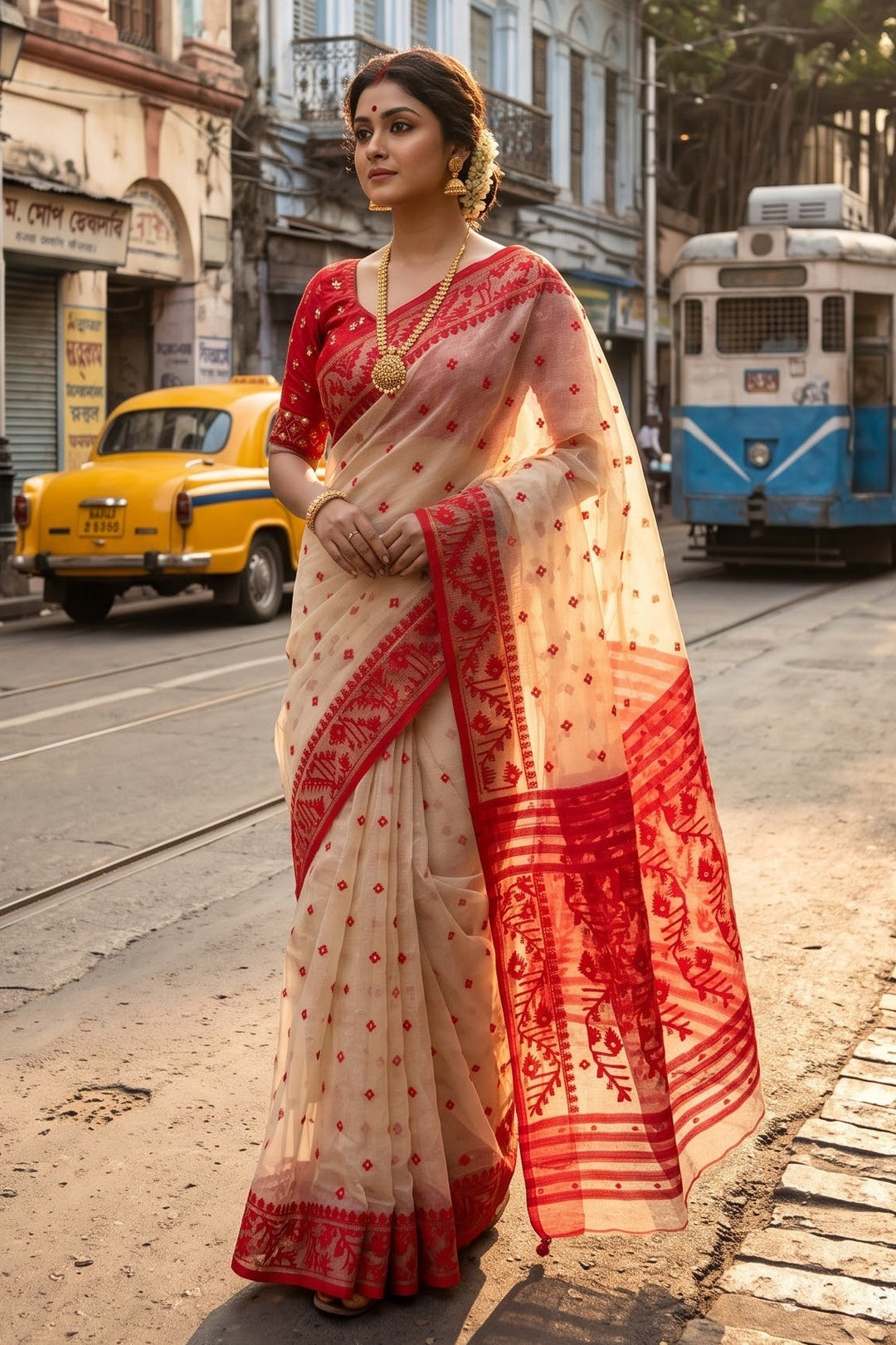 Ektu Bikel Karat Dhakai Jamdani Saree