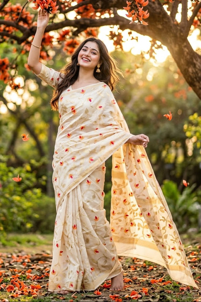 Bonolota – All-Over Zari Weaving Jamdani Saree ✨